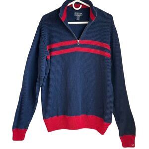 Polo Jeans Ralph Lauren Men XXL Sweater Navy Red 1/4 Zip Ribbed Cotton Pullover
